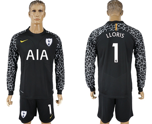 Tottenham Hotspur #1 Lloris Black Goalkeeper Long Sleeves Soccer Club Jersey